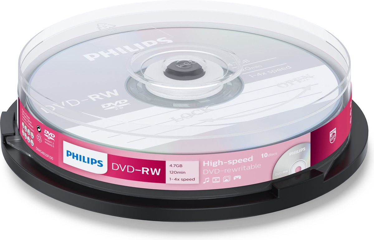 Philips DVD-RW - 4,7GB - Speed 4x - Spindle - 10 stuks - DN4S4B10F