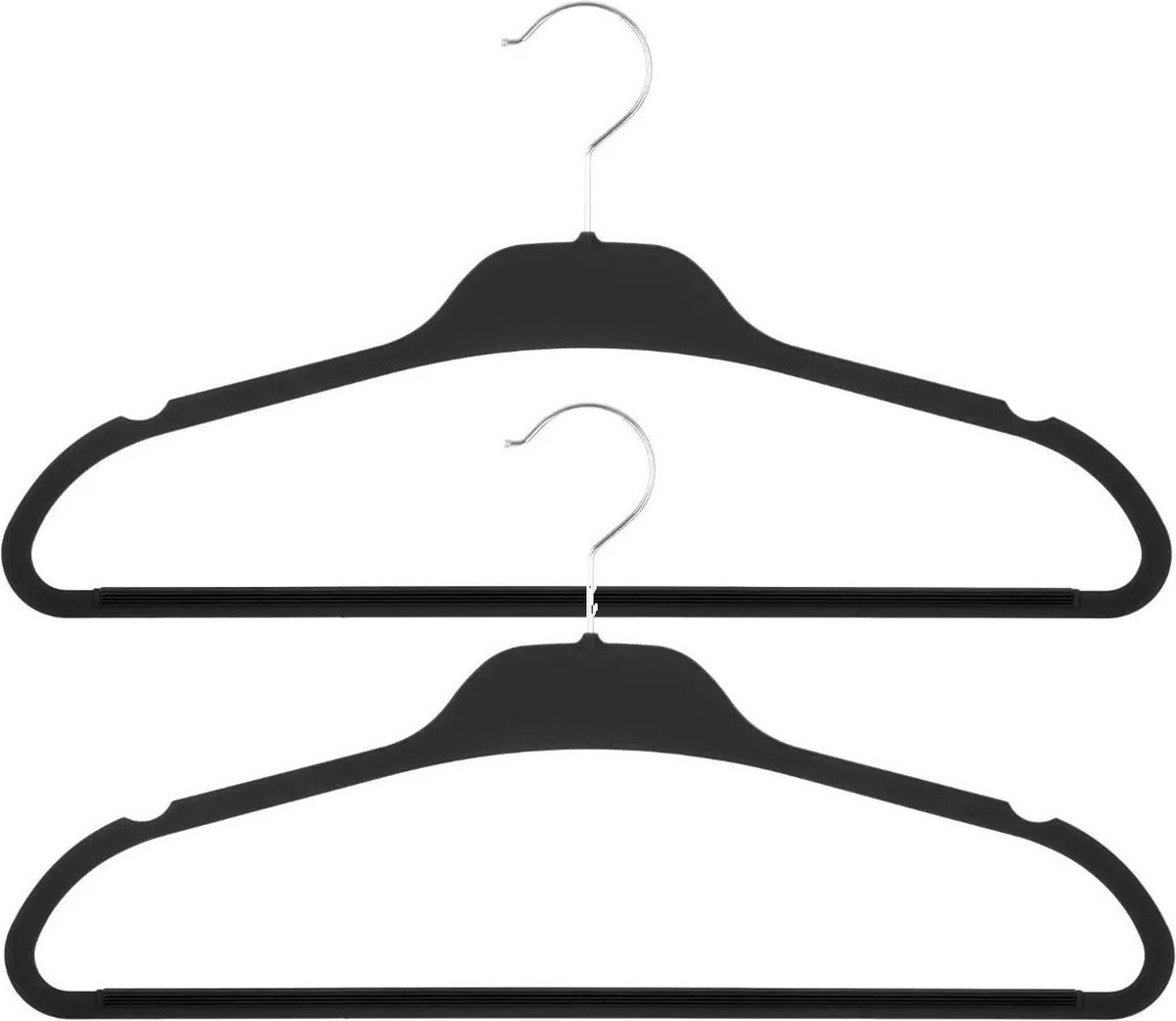 Set van 15x stuks kunststof/rubber kledinghangers zwart 45 x 24 cm - Kledingkast hangers/kleerhangers