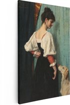 Artaza Toile Peinture Portrait d'une Jeune Femme au Chien Rondelle - Thérèse Puck - 80x120 - Groot - Art - Impression sur Toile