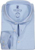 DESOTO slim fit overhemd - stretch pique tricot haifisch kraag - lichtblauw melange - Strijkvrij - Boordmaat: 47/48
