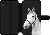 Bookcase Geschikt voor iPhone XR telefoonhoesje - Paard - Halster - Wit - Met vakjes - Wallet case met magneetsluiting