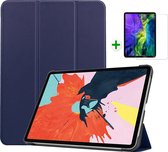 Case2go - Tablet Hoes & Screenprotector voor Apple iPad Air 2022 - 10.9 inch - Tri-Fold Book Case - Met Auto Sleep/Wake functie - Donker Blauw