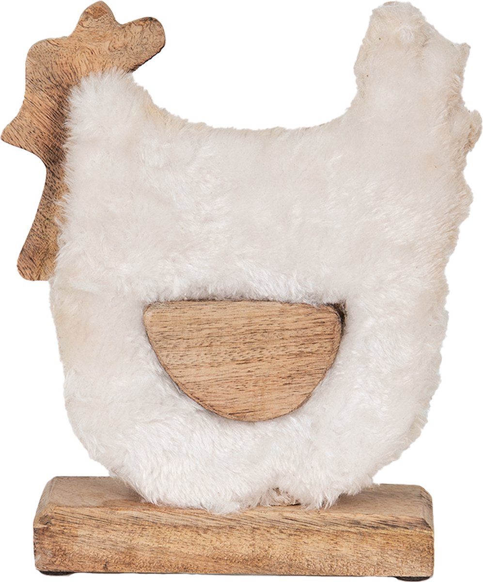 Beeld Haan 18x5x21 cm Wit Bruin Hout