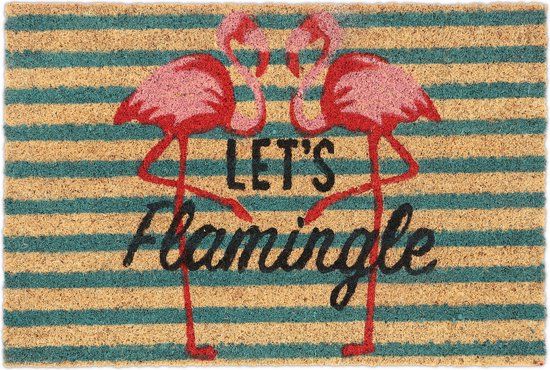 Relaxdays deurmat kokos - gekleurde voetmat - kokosmat flamingo's - 40 x 60 cm buitenmat