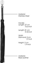 Sparkling Round metal Handle Leather Flogger - Black - Bondage Toys black,silver