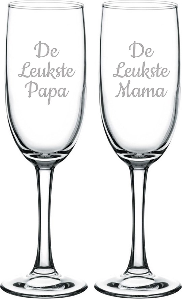 Gegraveerde Champagneglas 16,5cl De Leukste Mama-De Leukste Papa