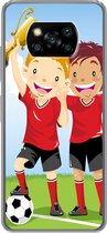 Geschikt voor Xiaomi Poco X3 Pro hoesje - Een illustratie van twee voetballers die een prijs hebben gewonnen - Jongens - Meisjes - Kind - Siliconen Telefoonhoesje