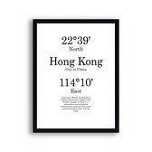 Schilderij  Steden Hong Kong met graden positie en tekst - Minimalistisch / Motivatie / Teksten / 50x40cm