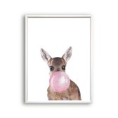 Poster Hertje met roze kauwgom / Kauwgombel / 30x21cm