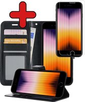 iPhone SE 2022 Hoesje Book Case Hoes Portemonnee Cover Met Screenprotector - iPhone SE 2022 Case Hoesje Wallet Case - Zwart