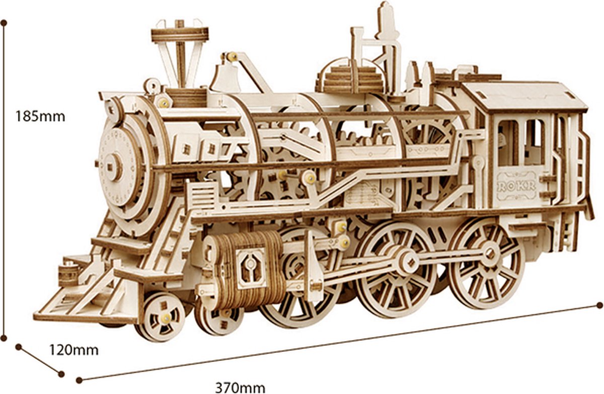 Robotime modelbouwpakket Locomotief hout 370mmx185mmx120mm - Naturel kleur — afbeelding 14