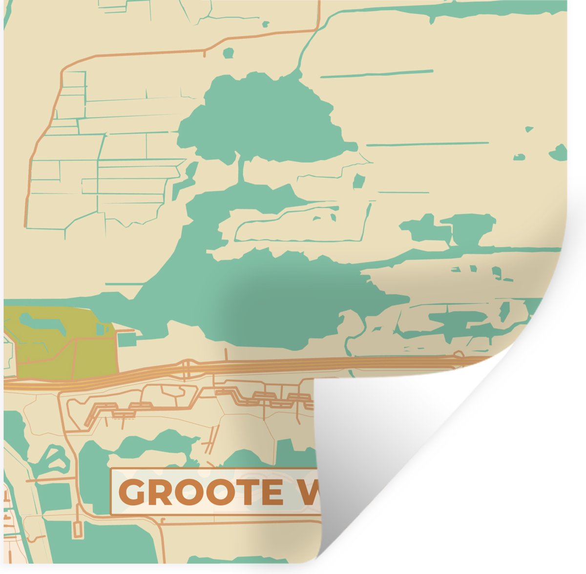 Muurstickers - Sticker Folie - Groote Wielen - Plattegrond - Vintage - Stadskaart - Kaart 
