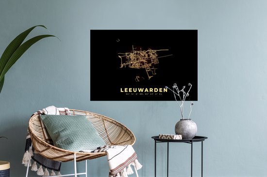 Stickers muraux - Leeuwarden - Carte - Plan de la ville - Plan d'étage - 60x40 cm - Feuille adhésive