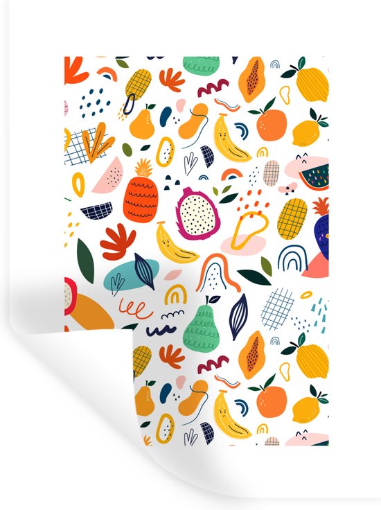 Muurstickers - Sticker Folie - Fruit - Eten - Voedsel - Ananas - Peer - 90x120 cm - Plakfolie - Muurstickers Kinderkamer - Zelfklevend Behang - Zelfklevend behangpapier - Stickerfolie