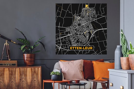 Stickers muraux - Film autocollant - Etten Leur - Plan de la ville - Carte - Plan - Black and Gold et Or - 100x100 cm - Film adhésif - Stickers muraux Chambre d'enfant - Papier peint autocollant XXL - Papier peint autocollant - Film autocollant