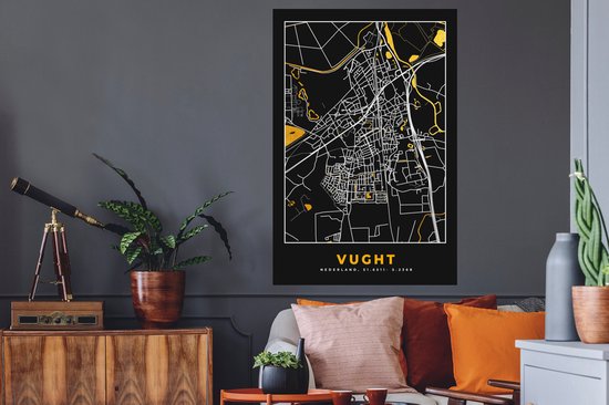 Stickers muraux - Vught - Plan de la ville - Zwart Wit - Plan d'étage - Carte - Nederland - 80x120 cm - Feuille adhésive