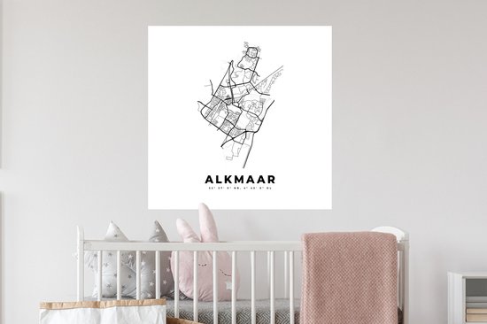 Stickers muraux - Plan de la ville - Zwart Wit - Carte - Alkmaar - Pays- Nederland - Carte - 80x80 cm - Feuille adhésive