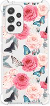 Telefoonhoesje Geschikt voor Samsung Galaxy A53 5G Silicone Case met transparante rand Butterfly Roses