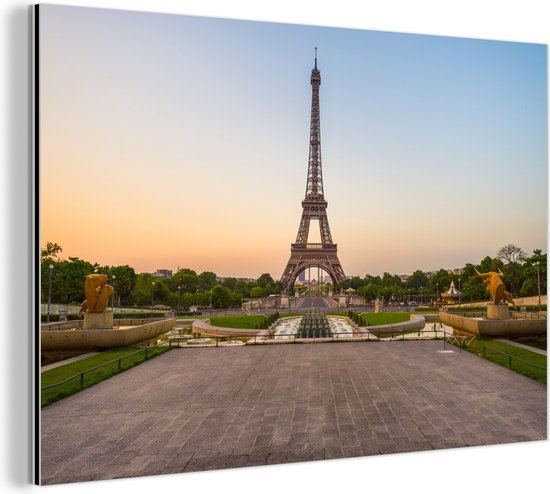 Wanddecoratie Metaal - Aluminium Schilderij - Parijs - Eiffeltoren - Zonsopgang