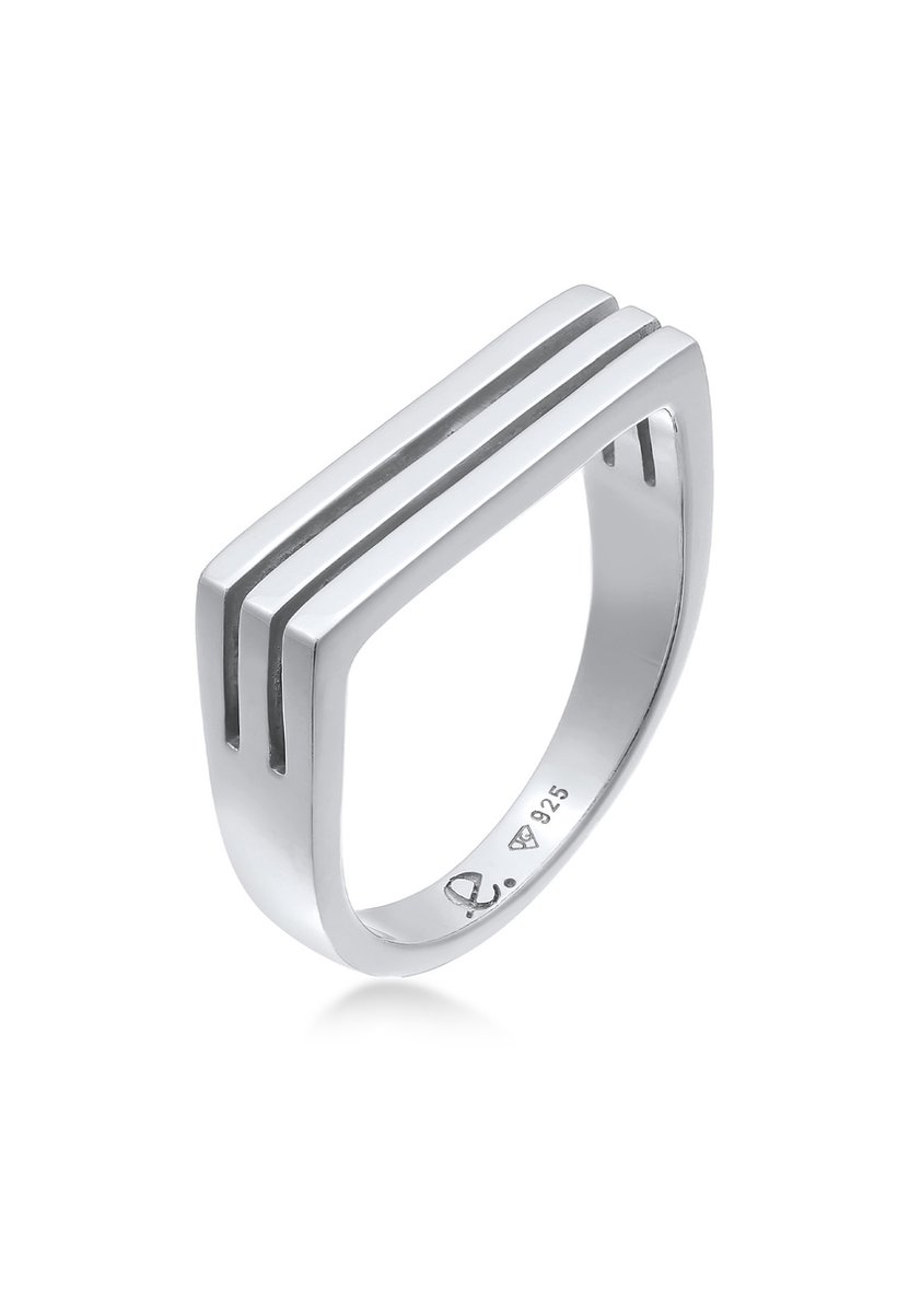 Elli PREMIUM - Ring - Elli PREMIUM Ring Dames zegel Rechthoek Groeven in 925 sterling zilver Gerhodineerd -