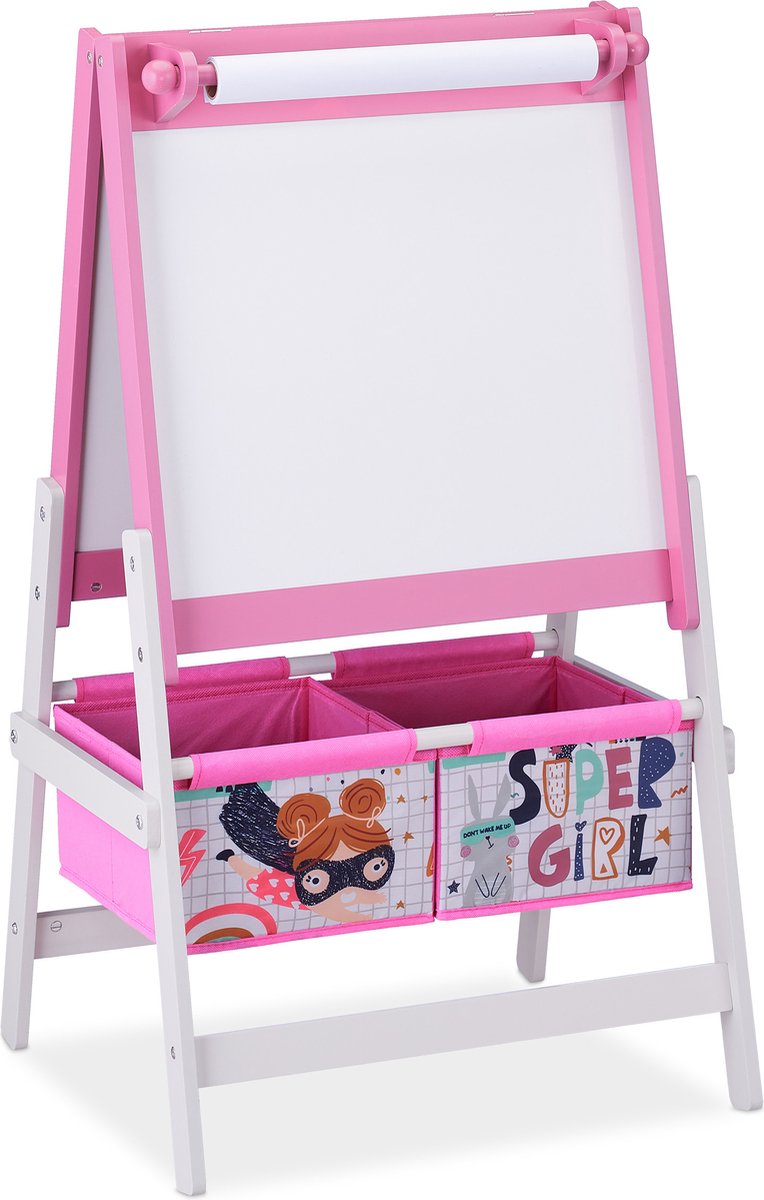Relaxdays schoolbord kinderen, whiteboard en krijtbord, hoogte