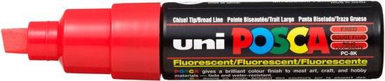 Krijtstift – Chalkmarker – Universele Marker – Uni Posca Marker – Fluoriserend Rood – PC-8K – 8mm – Beitelpunt – Large – 1 stuk