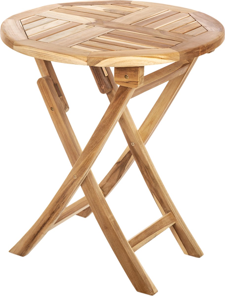 PrimeMatik - Ronde opvouwbare tuintafel 66 cm van gecertificeerd teakhout