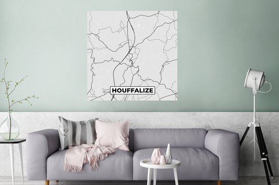 Affiche Zwart Wit – België – Plan – Plan de Ville – Plan – Houffalize - 75x75 cm