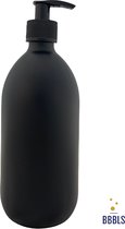 Zeepdispenser | Zeeppompje | Blanco | mat zwart glas | 500ml | Zonder sticker | Plastic pompje | Glas