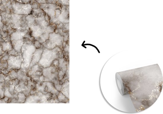 Papier peint - Papiers Papier peint photo Marbre - Wit - Zwart - Largeur 195 cm x Hauteur 300 cm