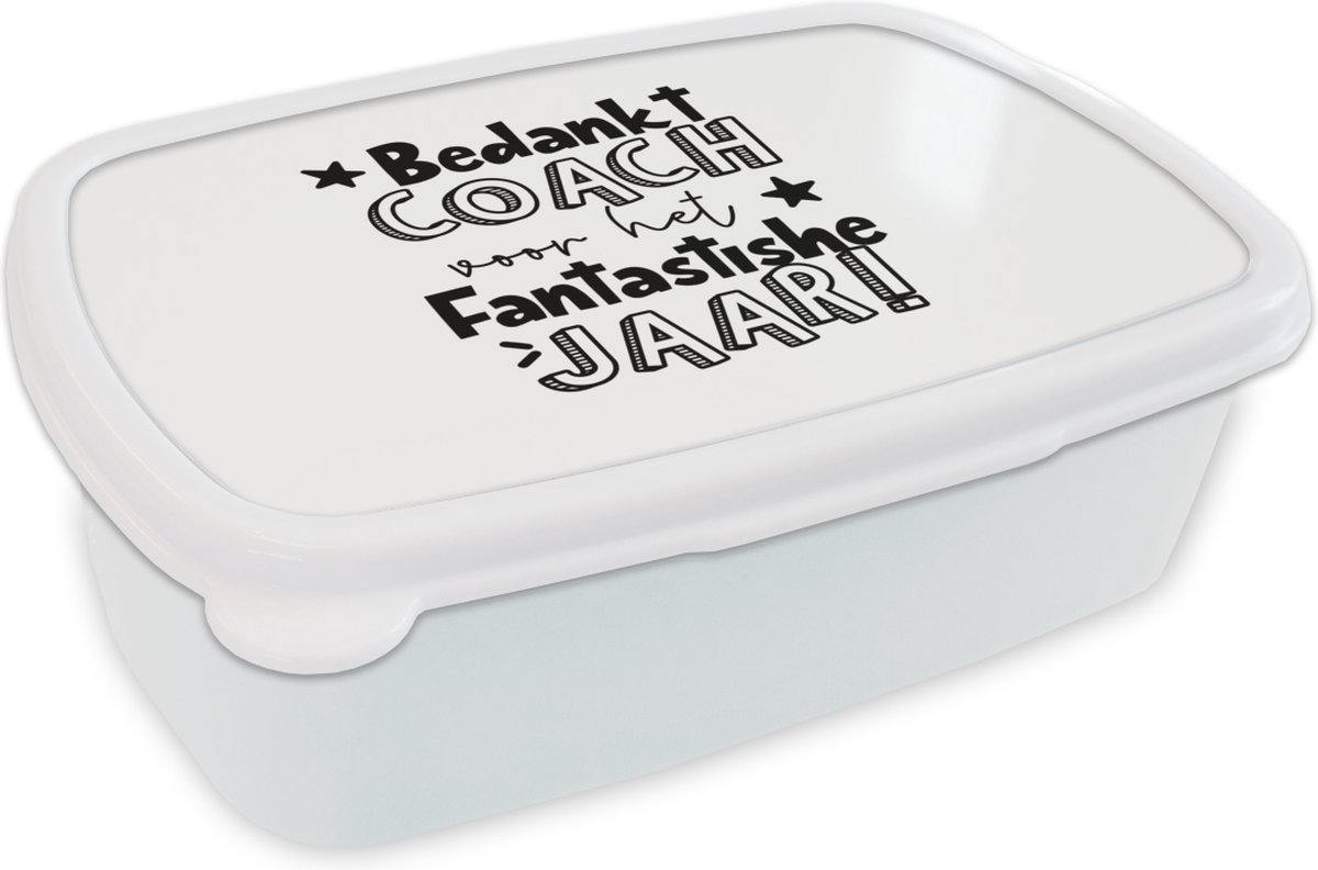 Broodtrommel Wit - Lunchbox - Brooddoos - Quote - Coach - Bedankt - 18x12x6 cm - Volwassenen