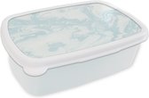 Broodtrommel Wit - Lunchbox - Brooddoos - Marmer - Blauw - Patroon - 18x12x6 cm - Volwassenen