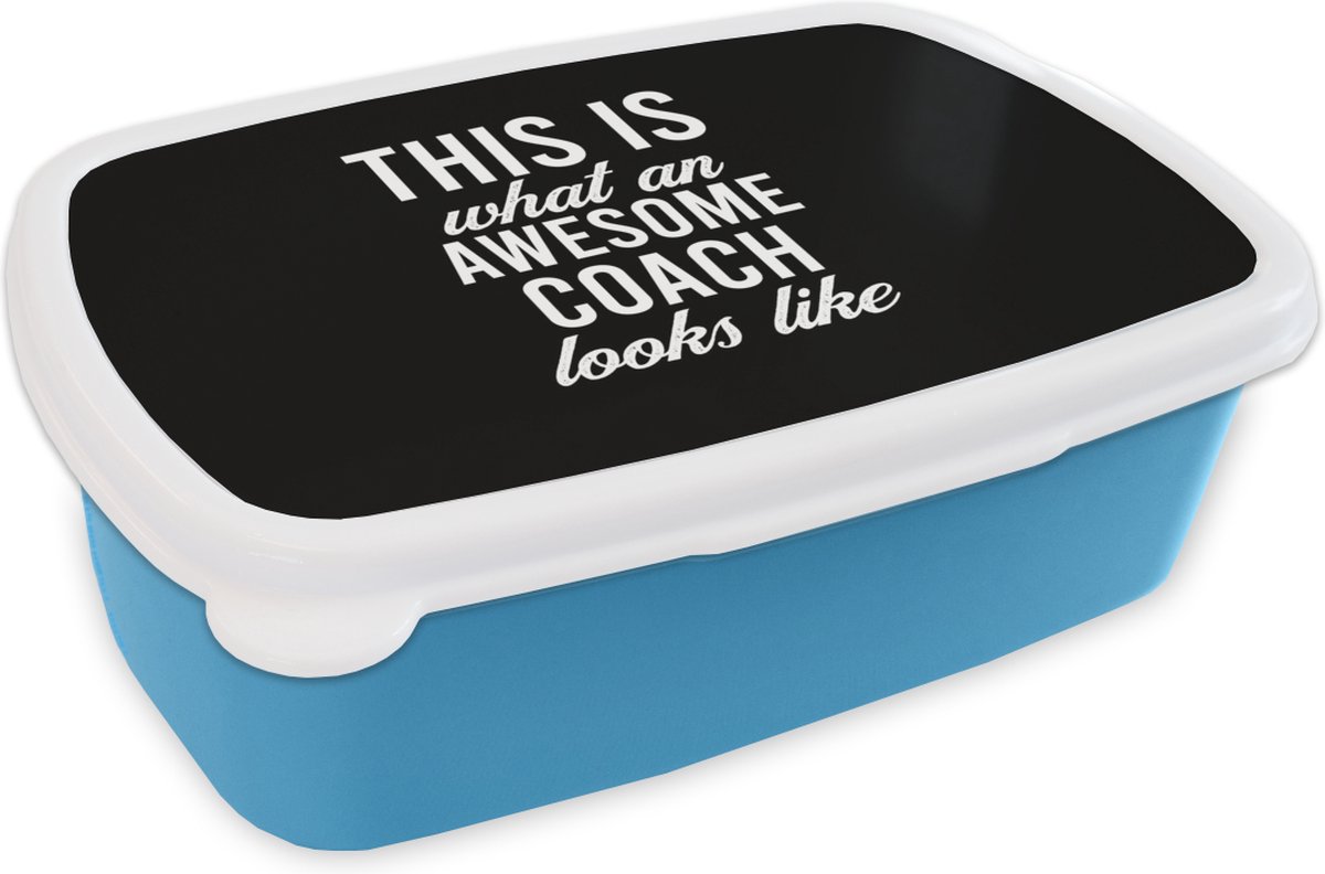 Broodtrommel Blauw - Lunchbox - Brooddoos - Quote - Awesome - Coach - 18x12x6 cm - Kinderen - Jongen