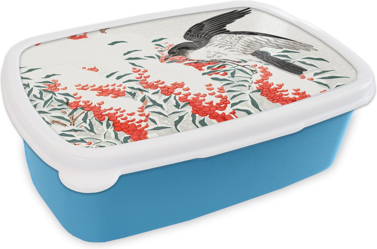 Broodtrommel Blauw - Lunchbox - Brooddoos - Vogel - Bes - Japans - 18x12x6 cm - Kinderen - Jongen