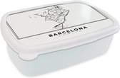 Broodtrommel Wit - Lunchbox - Brooddoos - Barcelona - Stadskaart - Spanje - 18x12x6 cm - Volwassenen