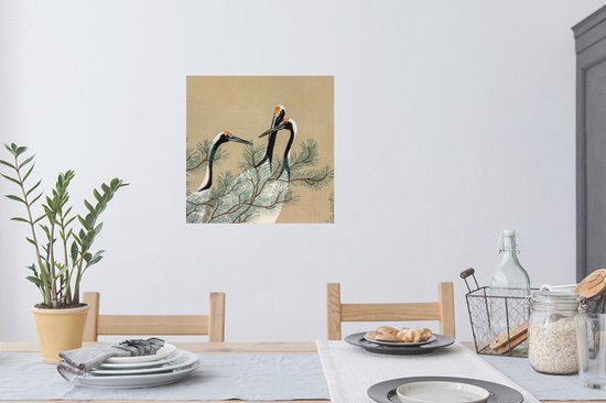 Stickers muraux - Film autocollant - Feuilles - Grue - Japonais - Vintage - 80x80 cm - Film adhésif - Stickers muraux Chambre d'enfant - Papier peint autocollant