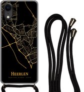 Telefoonkoord - Telefoonketting - Telefoonhoesje Geschikt voor iPhone XR - Heerlen - Kaart - Goud - Siliconen - Crossbody - Telefoonhoesje met koord