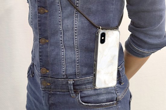 Cordon de téléphone - Chaîne de téléphone - Coque avec cordon iPhone X - Marbre - Wit - Jaune - Siliconen - Bandoulière - Coque de téléphone avec cordon