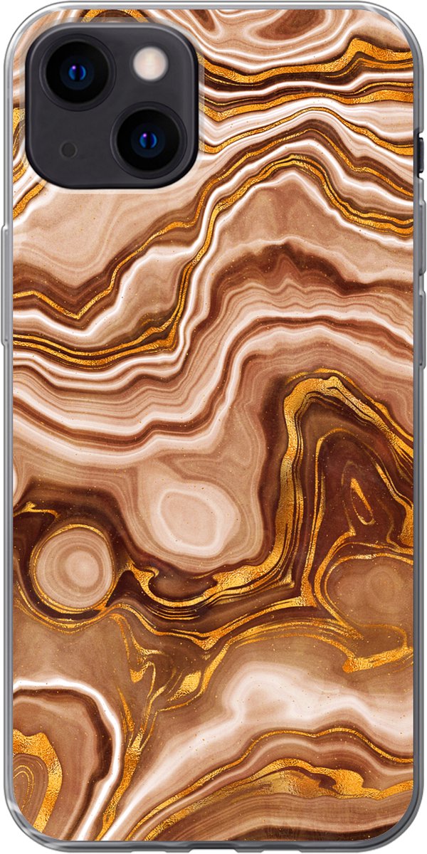 Telefoonhoesje Geschikt voor iPhone 13 hoesje - Marmer print - Gouden - Patronen - Siliconen Telefoonhoesje Telefoonhoesje