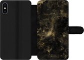 Bookcase Geschikt voor iPhone X telefoonhoesje - Goud - Glitter - Zwart - Met vakjes - Wallet case met magneetsluiting