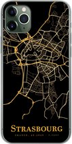 Geschikt voor iPhone 11 Pro Max hoesje - Strasbourg - Kaart - Goud - Siliconen Telefoonhoesje