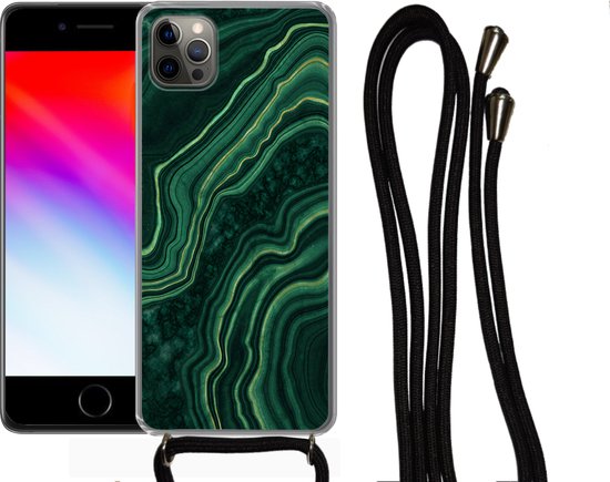 Coque avec cordon iPhone 13 Pro - Imprimé marbré - Zwart - Motifs - Siliconen - Bandoulière - Coque arrière avec cordon - Coque pour téléphone avec cordon - Coque avec corde