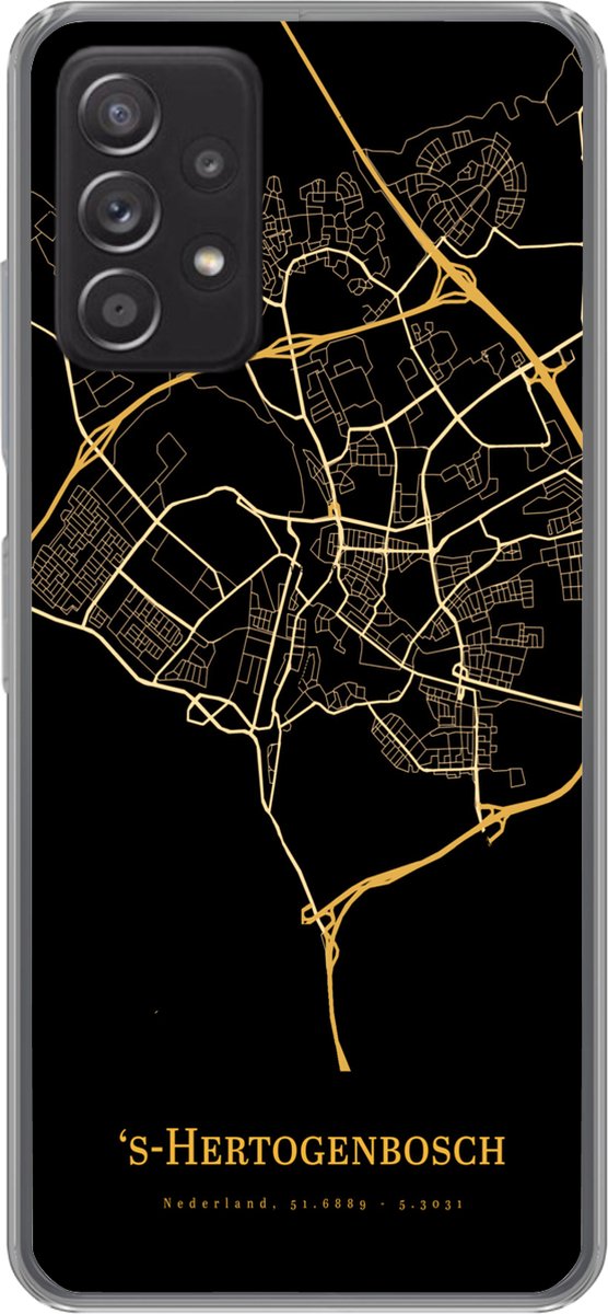 Telefoonhoesje Geschikt voor Samsung galaxy a73 hoesje - 's-Hertogenbosch - Kaart - Goud - Siliconen Telefoonhoesje Telefoonhoesje