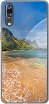 Geschikt voor Huawei P20 hoesje - Een mooie regenboog bij Tunnels Beach op Hawaii - Siliconen Telefoonhoesje