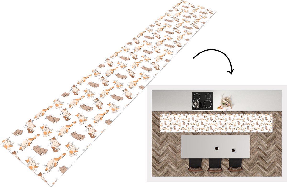 KitchenYeah Keukenloper - Keukenmat - Patroon - Kat - Kitten - Keuken vloerkleed Multicolor