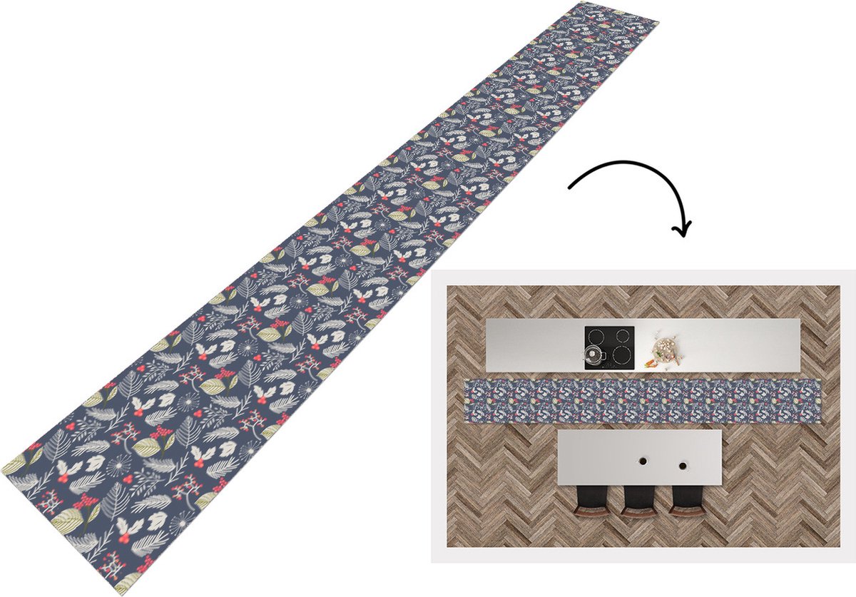 KitchenYeah Keukenloper - Keukenmat - Planten - Bes - Winter - Patroon - 480x60 cm - Keuken vloerkleed Multicolor