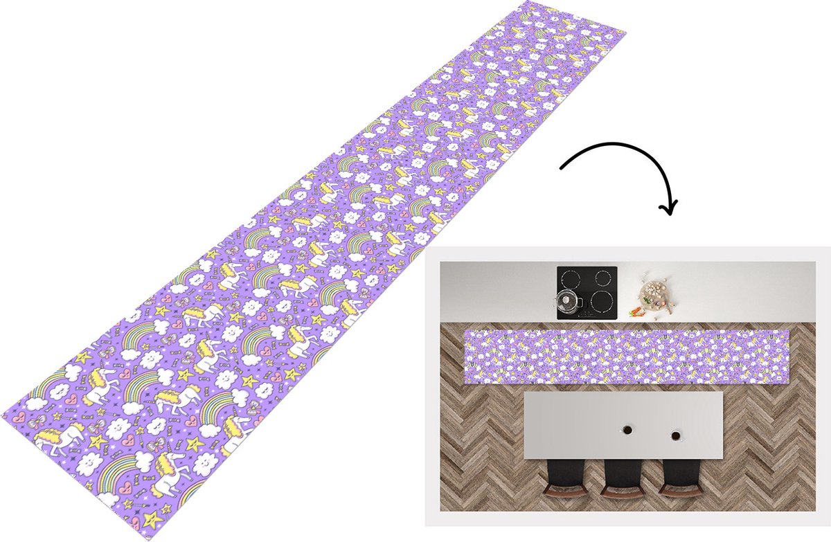 KitchenYeah Keukenloper - Keukenmat - Unicorn - Patroon - Regenboog - Kind - Keuken vloerkleed Multicolor