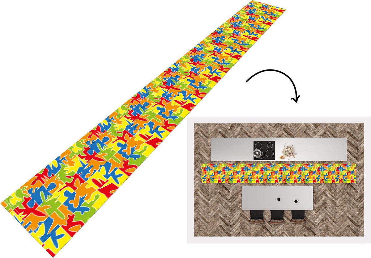 KitchenYeah Keukenloper - Keukenmat - Puzzel - Patronen - Abstract - 400x50 cm - Keuken vloerkleed Multicolor