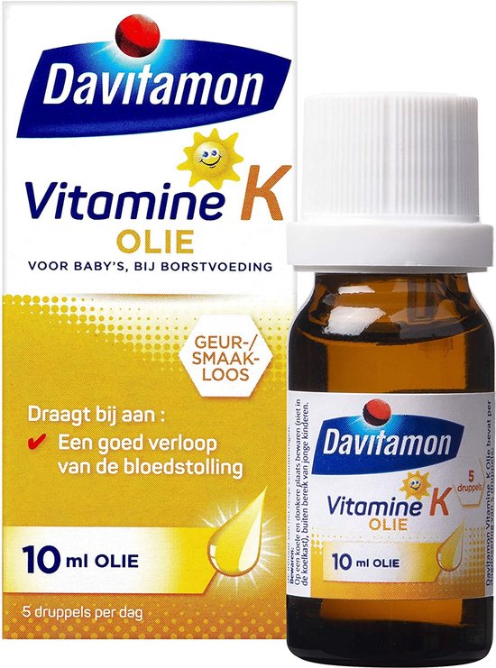 Davitamon Vitamine K Olie - vitamine K baby - speciaal ontwikkeld voor baby’s die nog borstvoeding krijgen - 10 ml