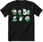 Pinguin Buddy Kerst T-shirt | Groen | Jongens / Meisjes | Grappige Foute kersttrui Shirt Cadeau | Kindershirt | Leuke Elf, Rendier, Kerstboom en Kerstballen Ontwerpen. Maat 128
